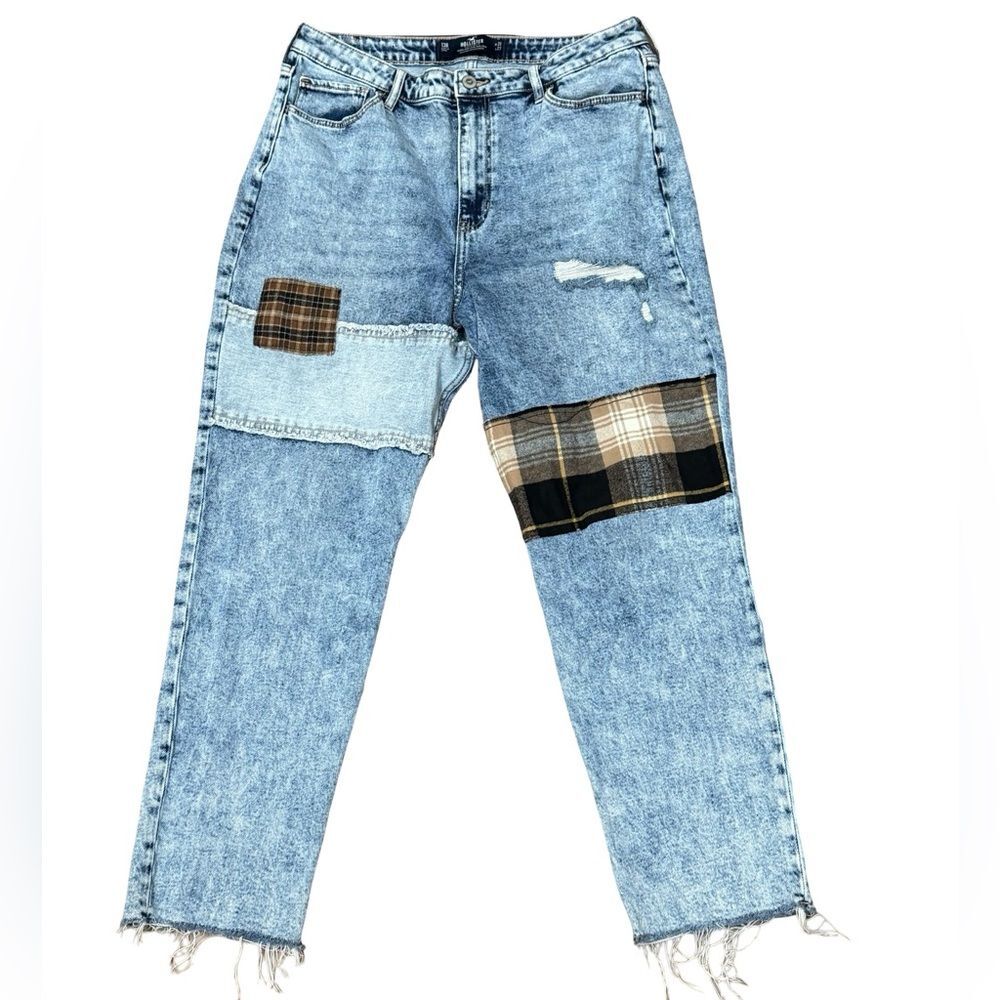 🌟 Hollister Ultra High-Rise Mom Jeans Raw Hem Patchwork Size 31‎ 👖